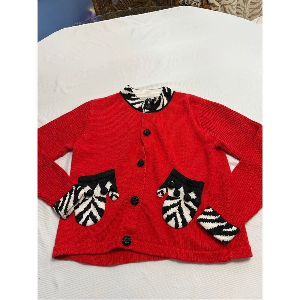 Storybook Knits Women’s Vintage Red Mitten Sweater Cardigan Size Small Rare